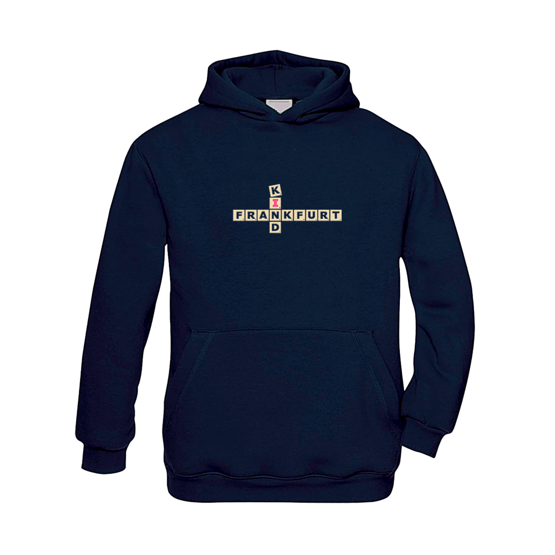 Navy Scrabble FFM Frankfurt Kids Hoodie von frankfurtkind mit Frontprint.