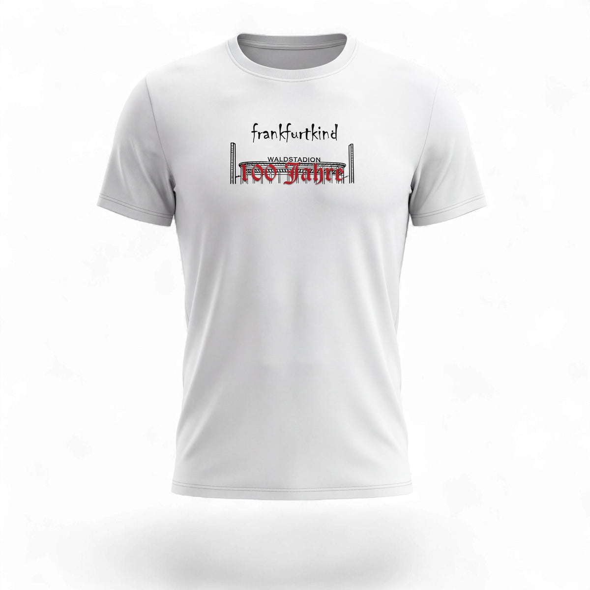 Weißes 100 Jahre Waldstadion Frankfurt T-Shirt von frankfurtkind mit Frontprint.