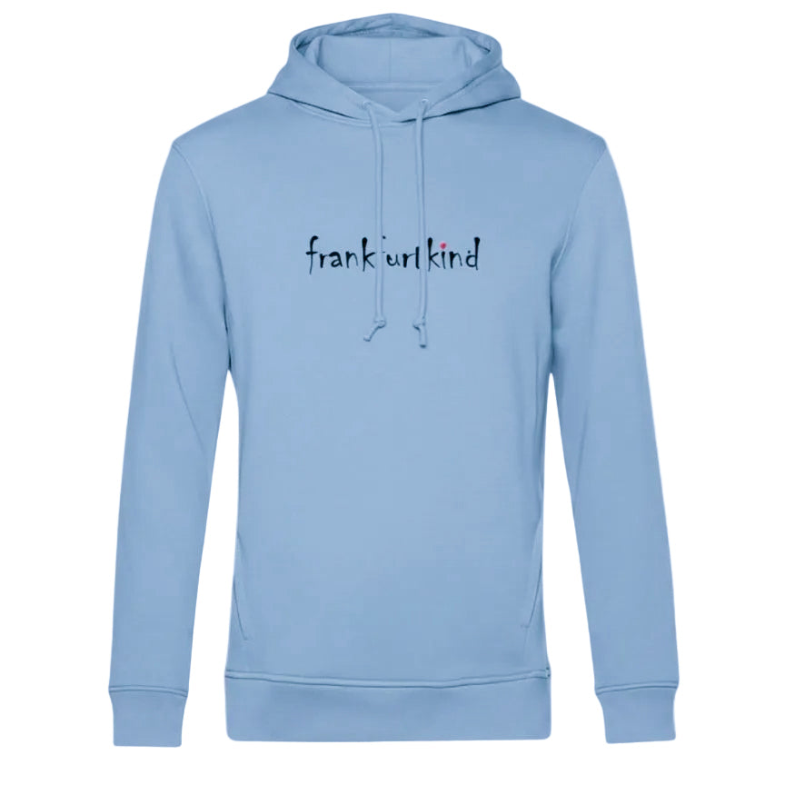 Fog-Blue Farbener Bembel und Geripptes Frankfurt Organic Hoodie von frankfurtkind mit Frontprint.