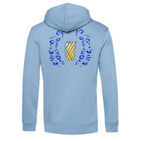 Fog-Blue Farbener Bembel und Geripptes Frankfurt Organic Hoodie von frankfurtkind mit Rückenprint.