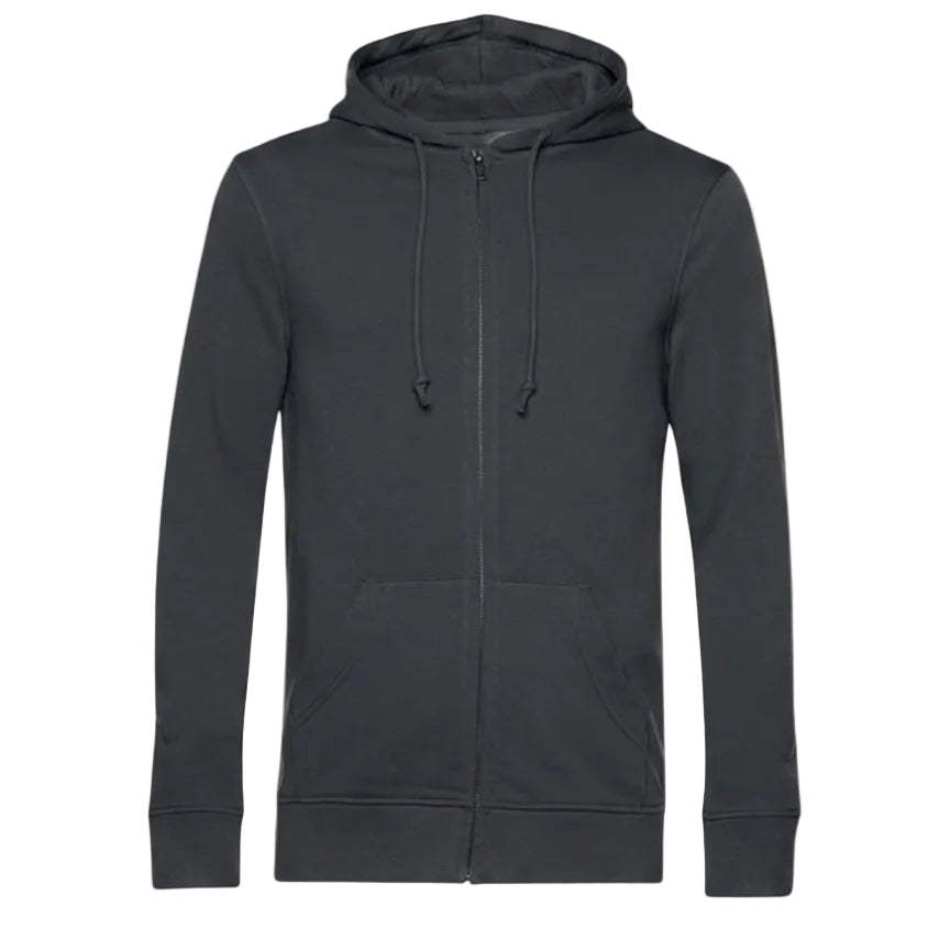 Asphalt Farbener Bembel und Geripptes Frankfurt organic ZIP Hoodie von frankfurtkind Frontansicht.