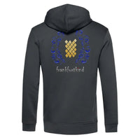 Asphalt Farbener Bembel und Geripptes Frankfurt organic ZIP Hoodie von frankfurtkind mit Rückenprint.