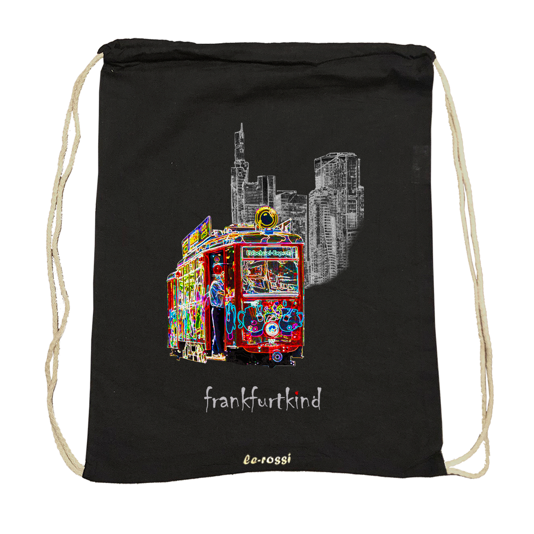 Schwarzer Ebbel-Ex Frankfurt Baumwoll Turnbeutel von frankfurtkind mit Print.