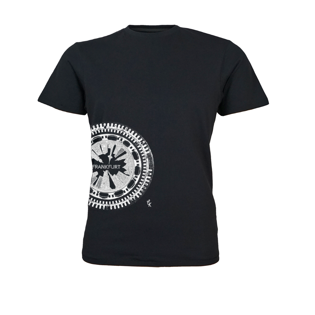 Schwarzes Frankfurter Deckel Frankfurt T-Shirt von frankfurtkind mit Frontprint.