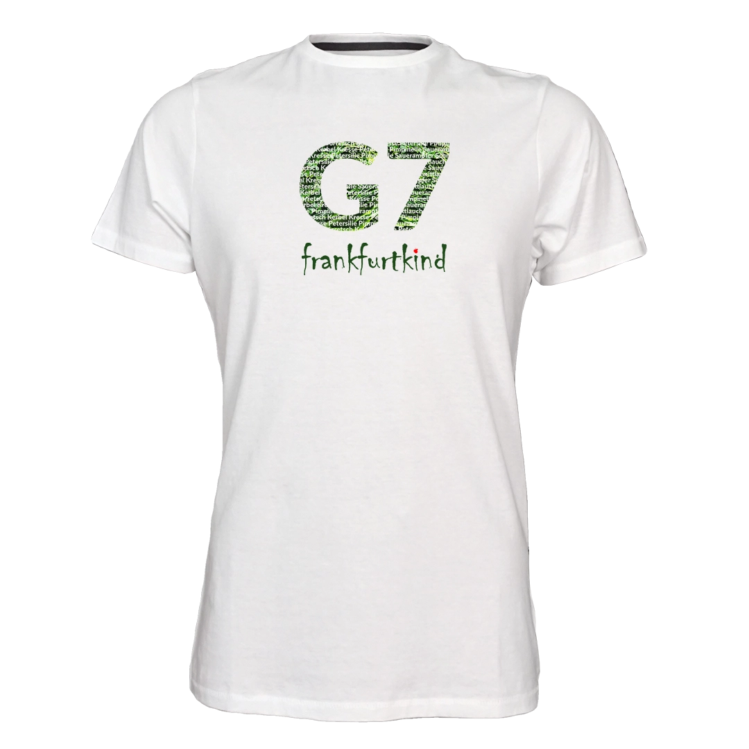 weißes G7 Frankfurt T-Shirt von frankfurtkind mit Frontprint.