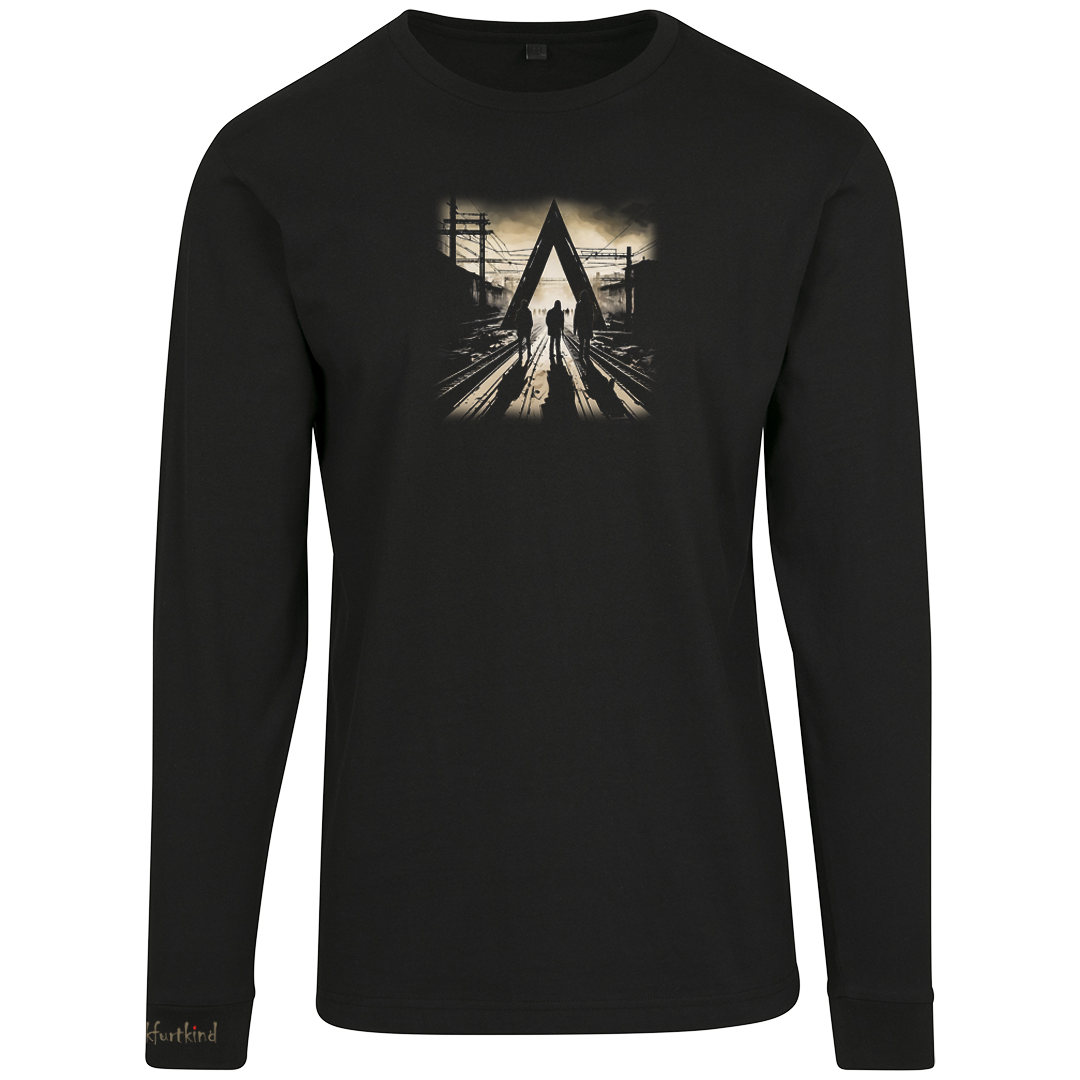 Schwarzes Gleisdreieck Frankfurt Longsleeve von frankfurtkind mit Frontprint.