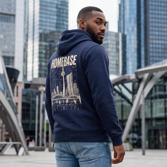 Dark-navy HOMEBASE ZIP Hoodie rückenansicht von einem männlichen Model getragen