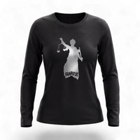 schwarzes Damen Longsleeve Shirt mit Silber Effekt Frontprint von frankfurtkind.
