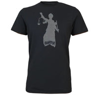 Schwarzes Justitia Frankfurt T-Shirt von frankfurtkind mit Frontprint.