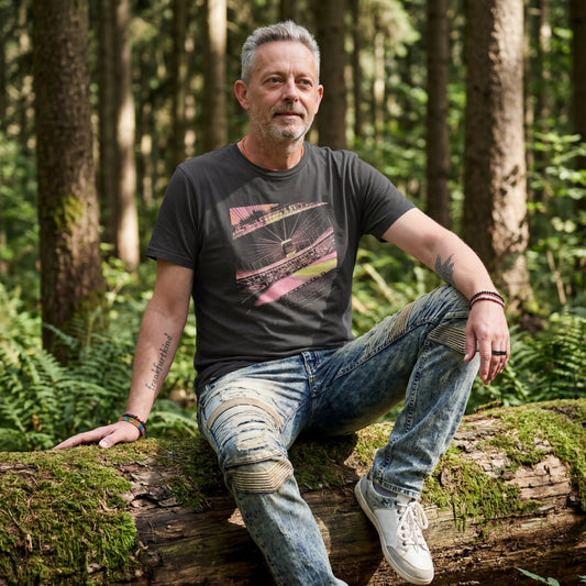Schwarzes pic-of-the-year Frankfurt T-Shirt von frankfurtkind mit Frontprint, getragen von einem männlichen Model.