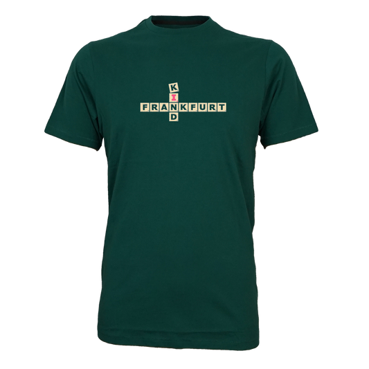 Waldgrünes Scrabble Frankfurt T-Shirt von frankfurtkind mit Frontprint.