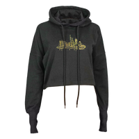 Schwarzer Skyline Gold Frankfurt cropped Hoodie von frankfurtkind mit Frontprint.