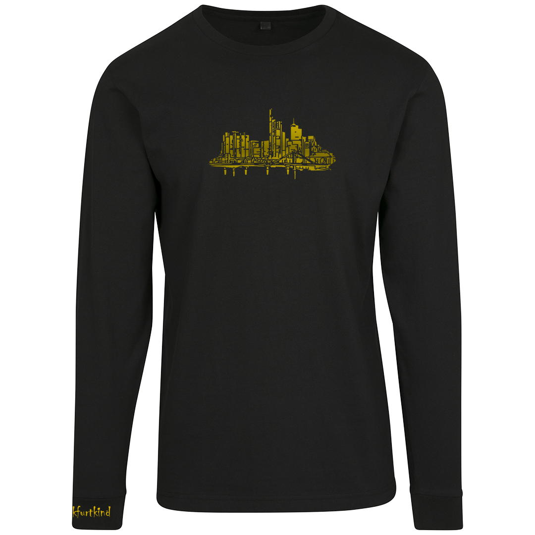 Schwarzes Skyline Gold Frankfurt Longsleeve von frankfurtkind mit Frontprint.