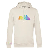 Off-white Skyline Rainbow Frankfurt Organic Hoodie von frankfurtkind mit Frontprint.