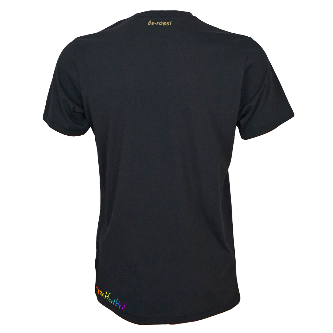 Schwarzes Skyline RainbowFrankfurt T-Shirt von frankfurtkind mit Rückenprint.