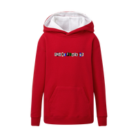 Rot weißer snippet Frankfurt Kids Contrast Hoodie von frankfurtkind mit Frontprint.