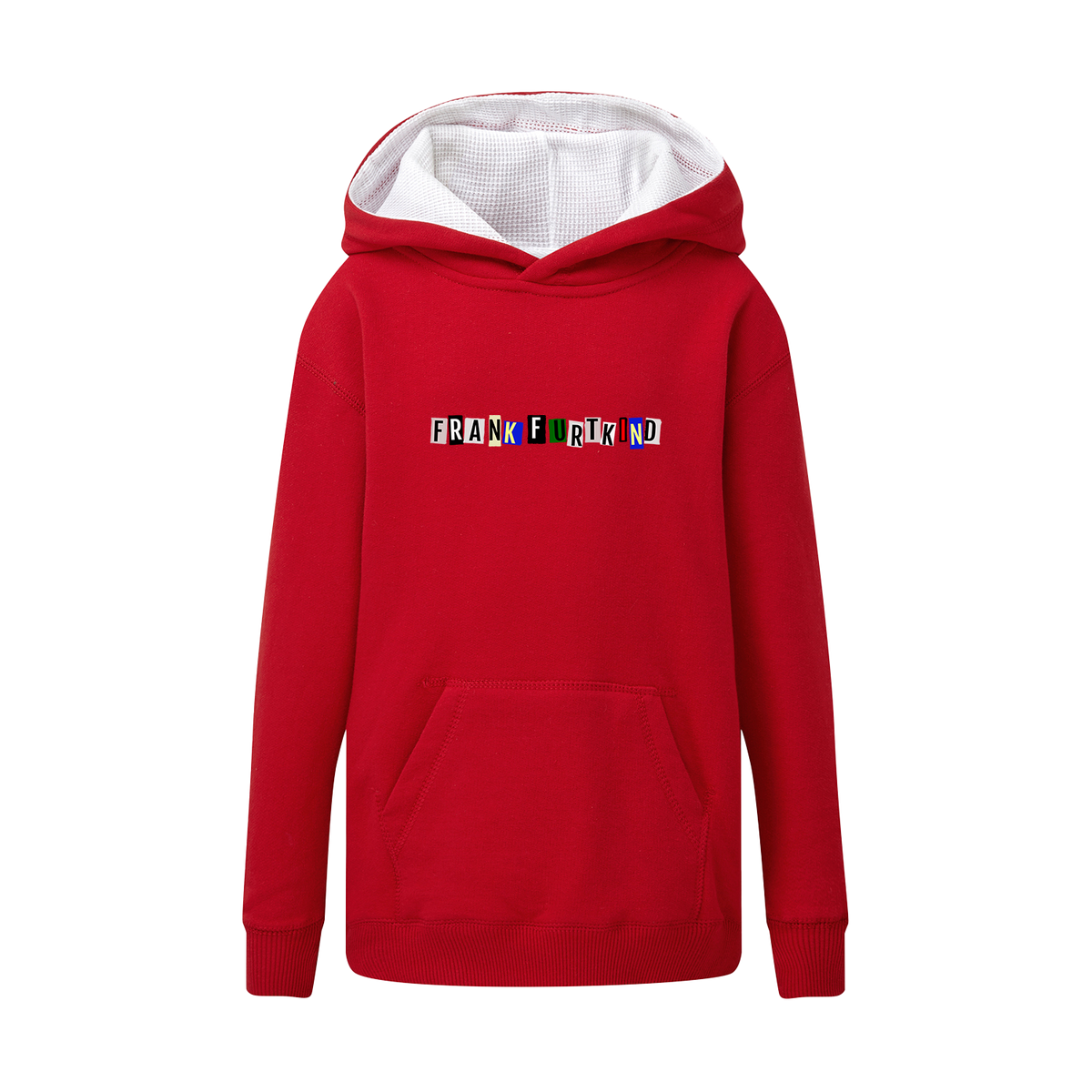 Rot weißer snippet Frankfurt Kids Contrast Hoodie von frankfurtkind mit Frontprint.