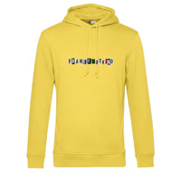Gelber Snippet Frankfurt Organic Hoodie von frankfurtkind mit Frontprint.

