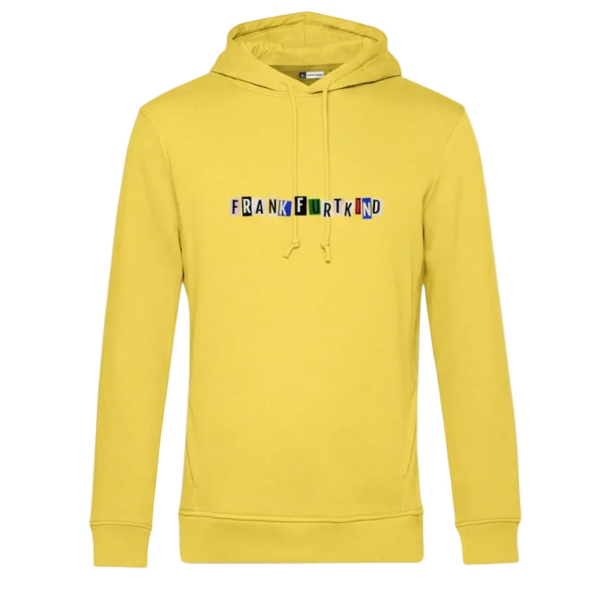 Gelber Snippet Frankfurt Organic Hoodie von frankfurtkind mit Frontprint.
