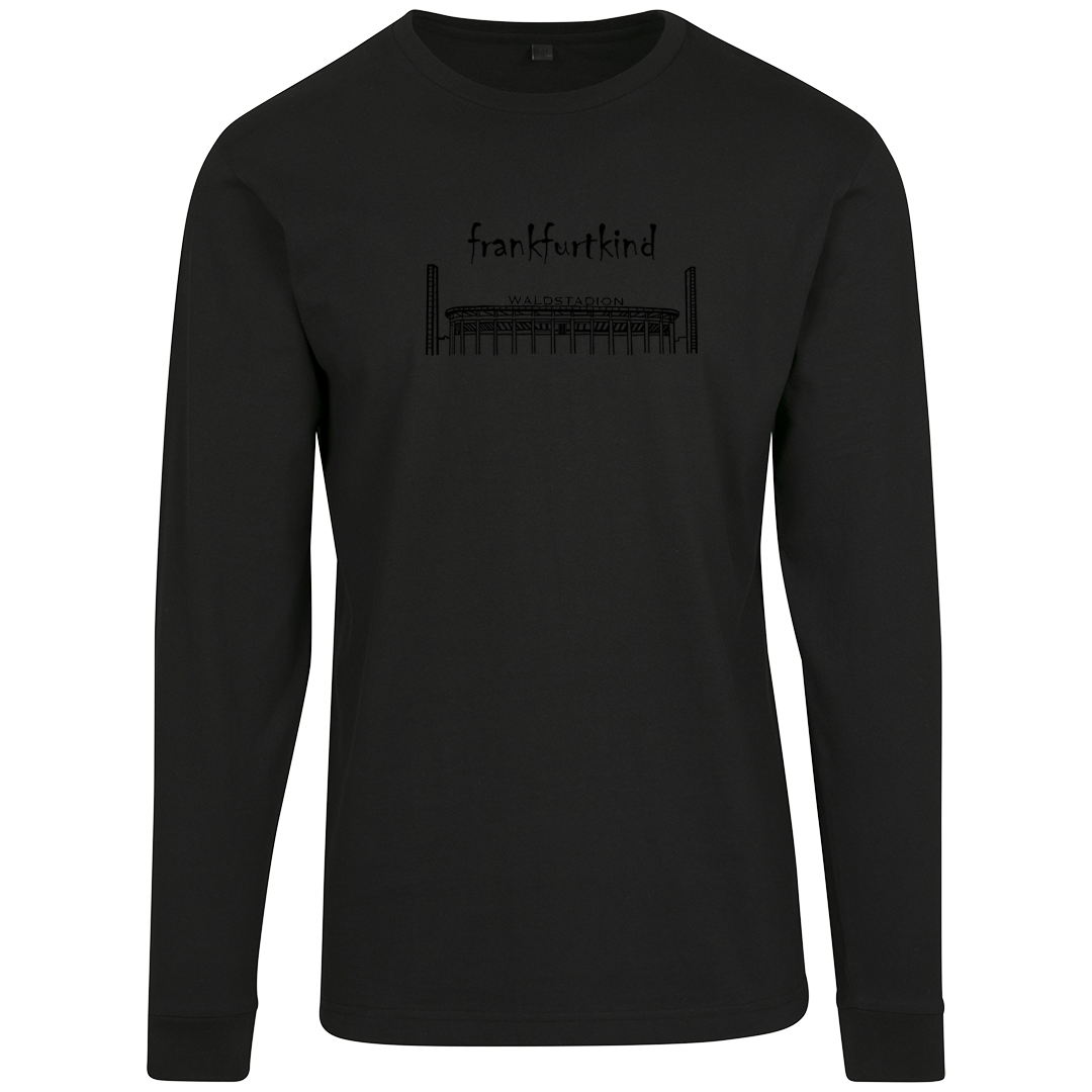 Schwarzes Waldstadion Black-Carbone Frankfurt Longsleeve von frankfurtkind mit Frontprint.