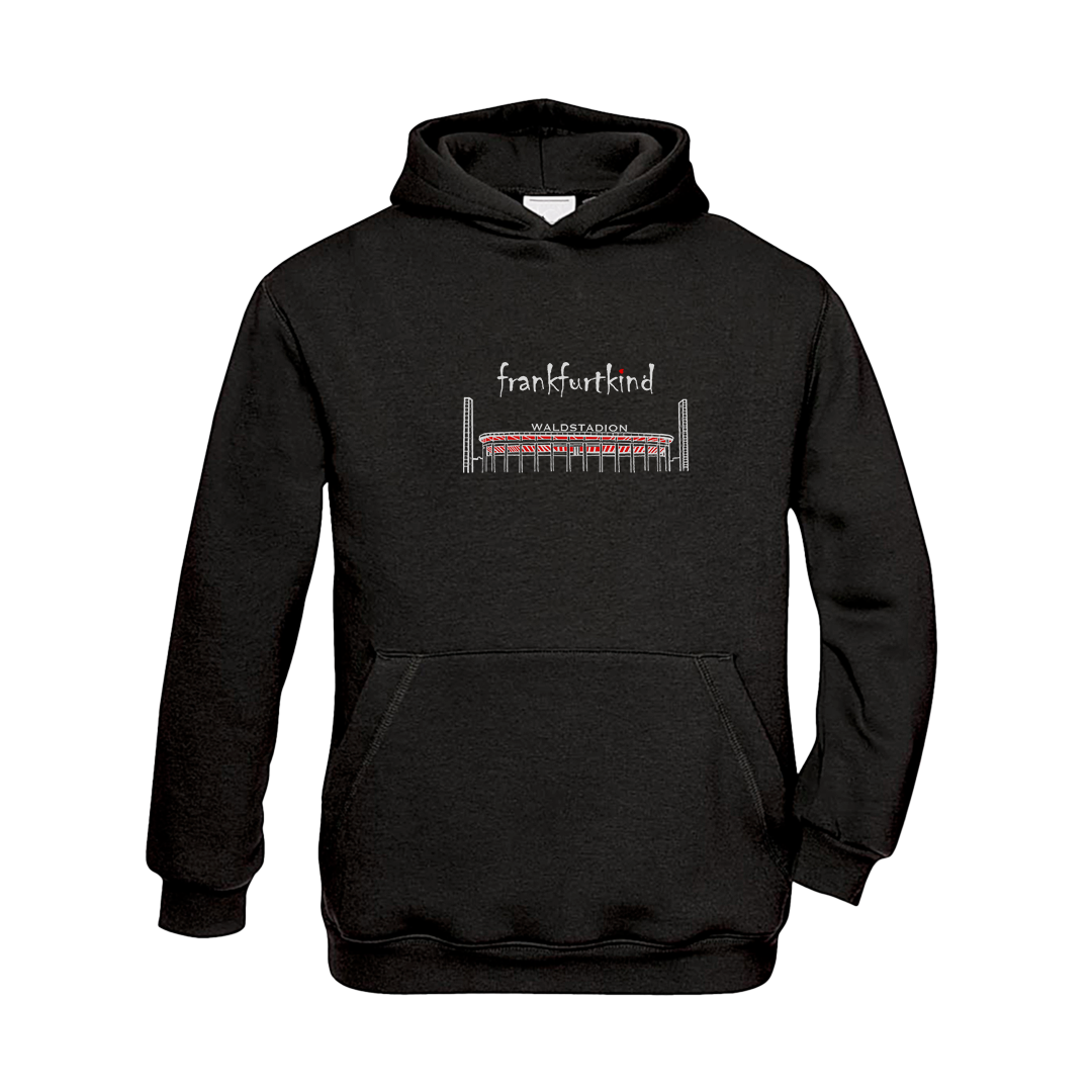 Schwarzer Waldstadion Frankfurt Kids Hoodie von frankfurtkind mit Frontprint.