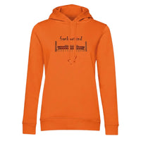 Orange Farbener Waldstadion Frankfurt Organic Hoodie von frankfurtkind mit Frontprint.