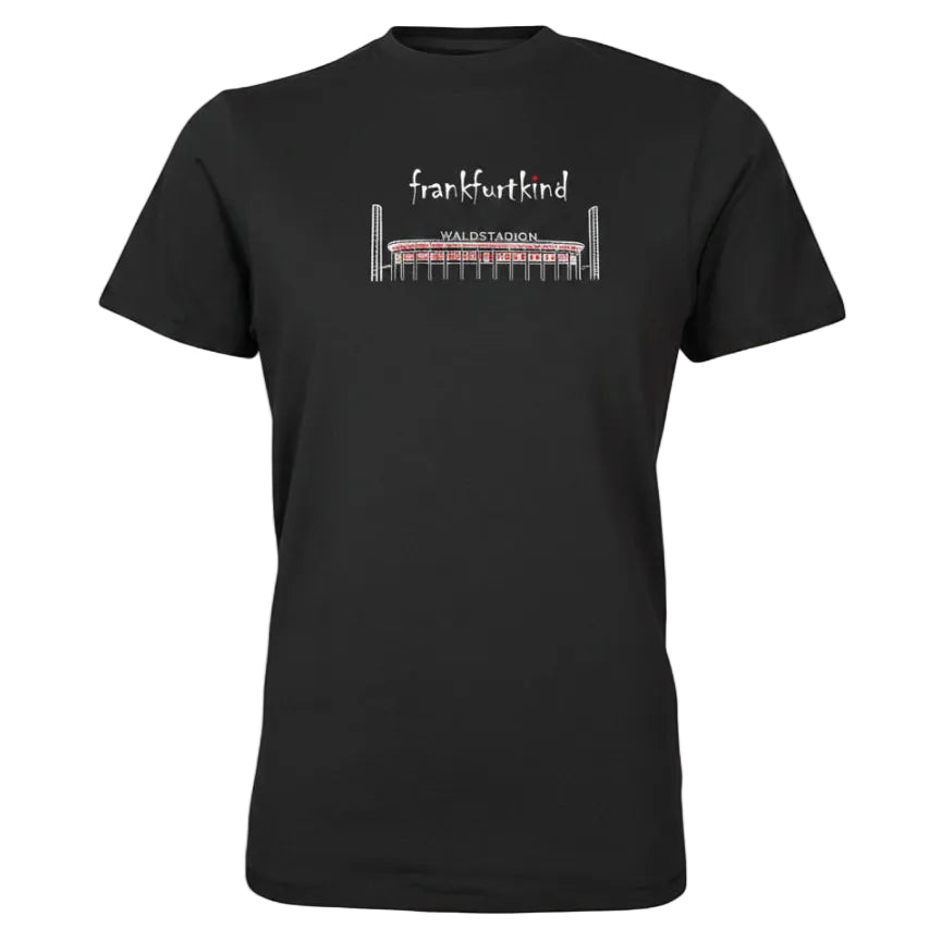 Schwarzes Waldstadion Frankfurt T-Shirt von frankfurtkind mit Frontprint.