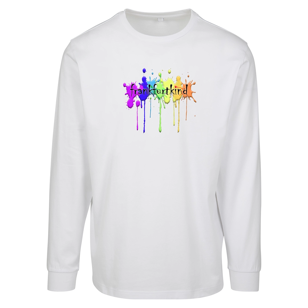 Weißes Rainbow Frankfurt Longsleeve von frankfurtkind mit Frontprint.